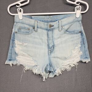 American Eagle Shorts Women 0 Button Fly Blue Cut Off Distressed 2" Inseam